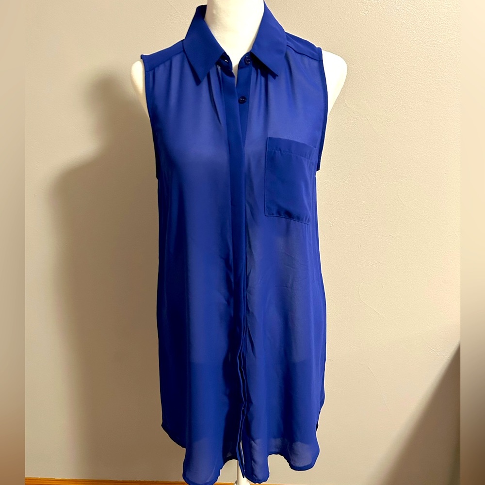 Lush women’s royal blue sheer sleeves tunic blouse. Size S.